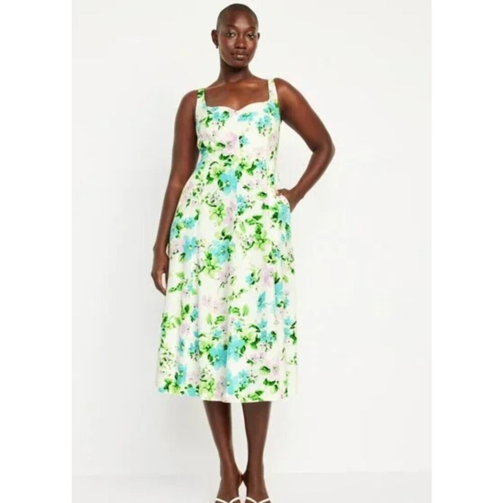 Old Navy Womens Plus XXL Midi Dress Linen Blend Sleeveless Lagenlook Boho Floral
